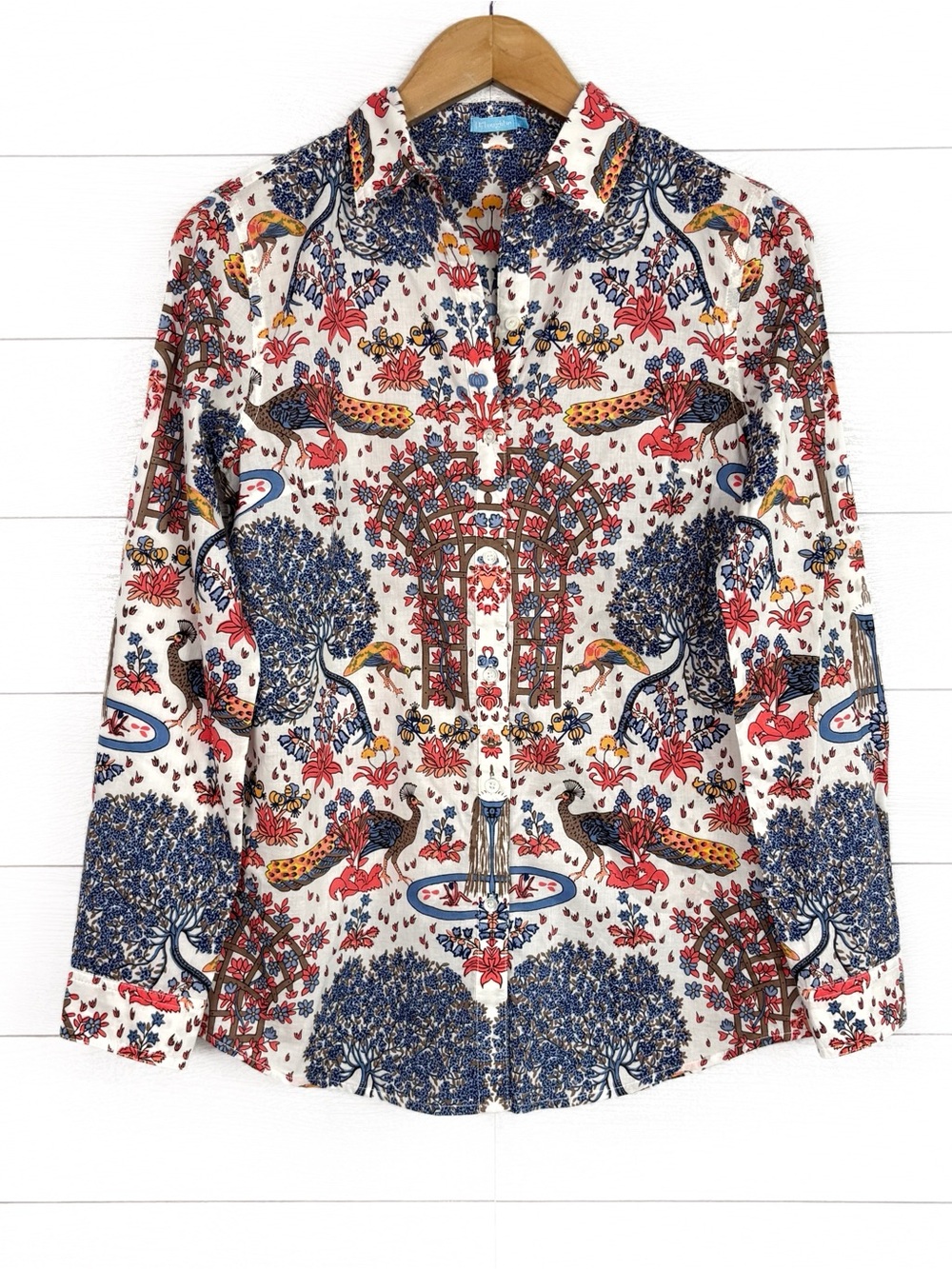 J McLaughlin Peacock Garden Lightweight Button Up Shirt Cotton XS